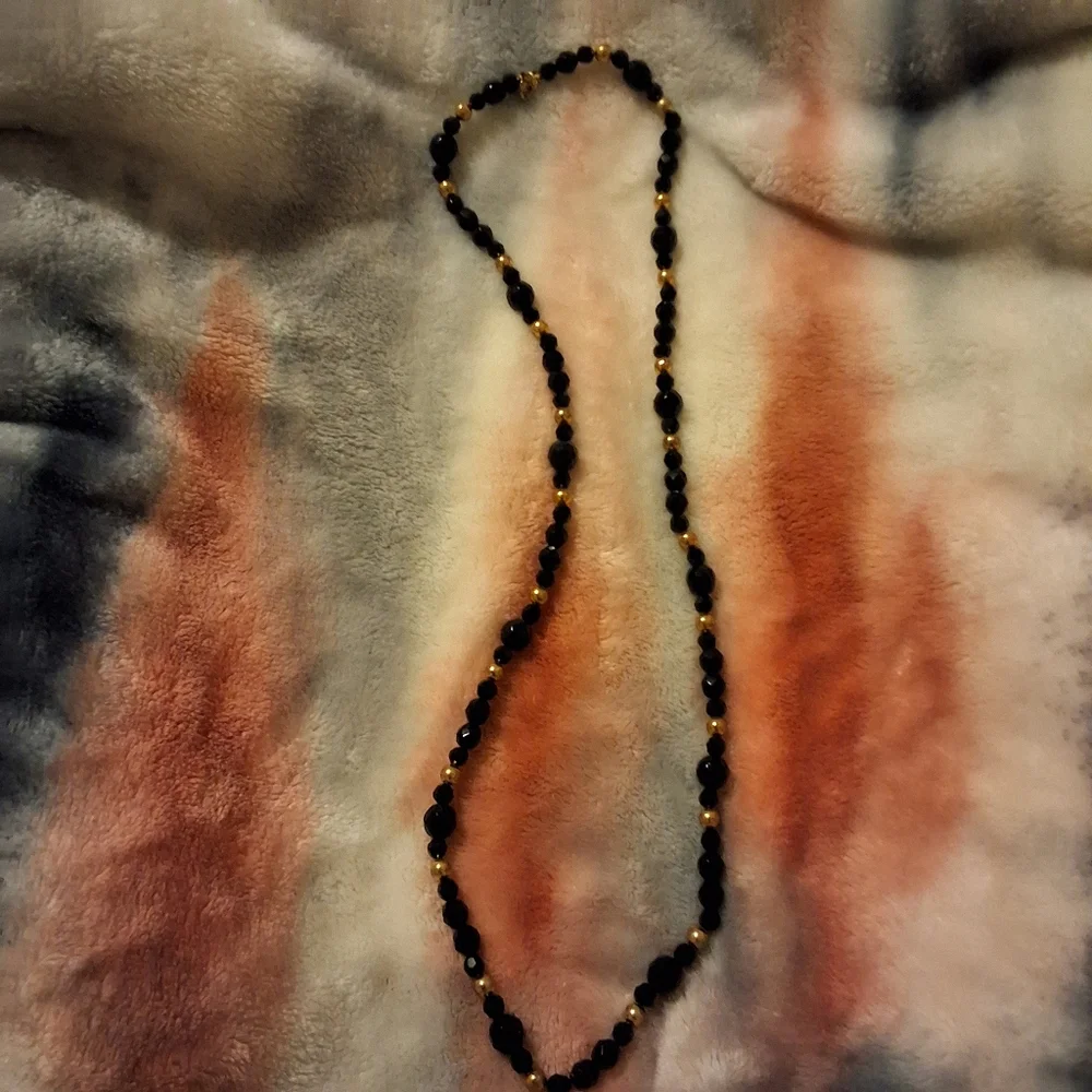 NWOT Black necklace with gold beads